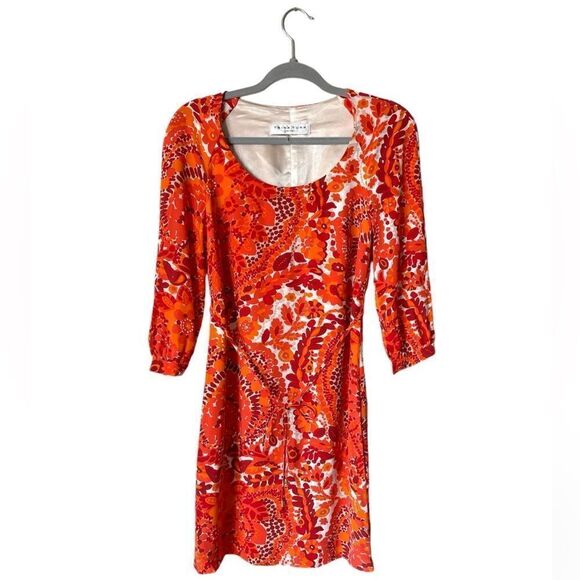 Trina Turk Orange Mini Dress Floral Print Blouse Size 0 - Picture 3 of 9